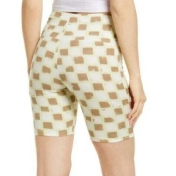 NWT bp High Waist Bike Shorts in Green Ivory Tic Tac Checkerboard - XXS - Picture 7 of 7